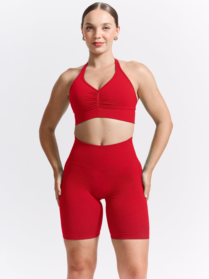 Halter Seamless Sports Bra - Salsa Red